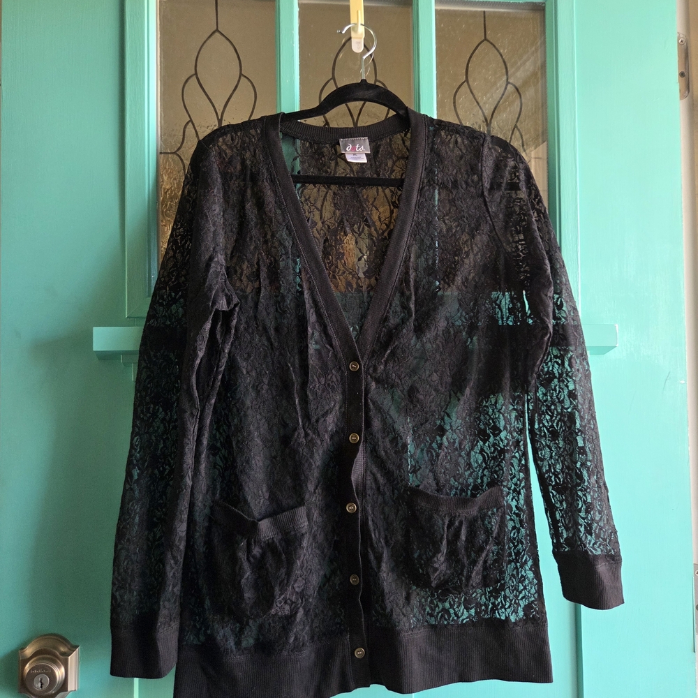 Elegant Black Lace Cardigan Sweater